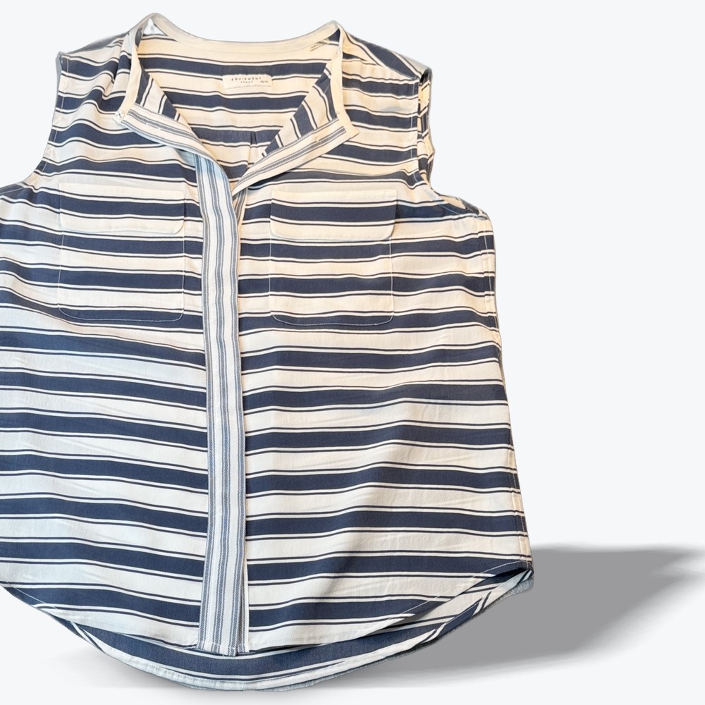 Equipment Femme Sleeveless Blouse Silk Blue Stripe Nautical   Top XS